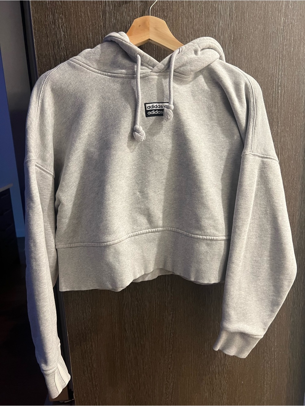 adidas Light Gray Cropped Crewneck Hoodie Sweatshirt